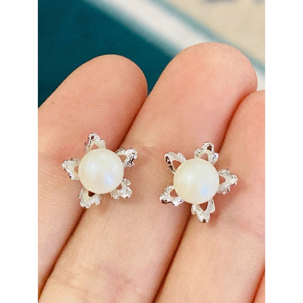SU 925 sterling silver Pearl flower earrings